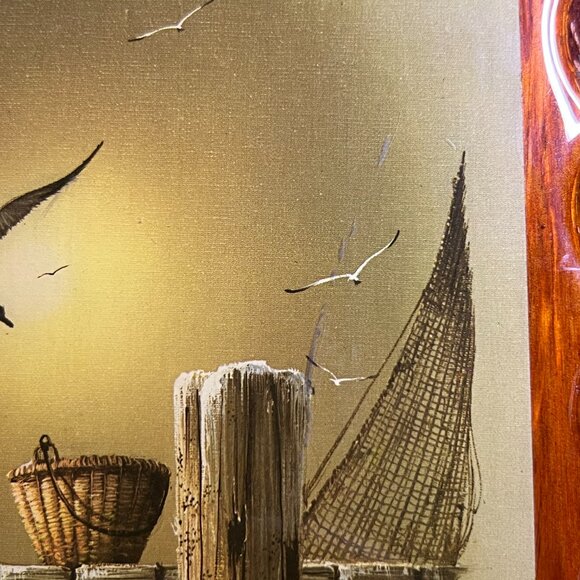 Vintage Andres Orpinas Seagulls Before the Storm Lacquered Wooden Wall Art - Picture 4 of 6